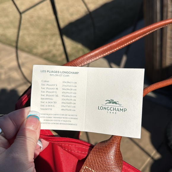 Longchamp Red Orange Le Pliage Large Tote Leather Trim - Picture 10 of 11